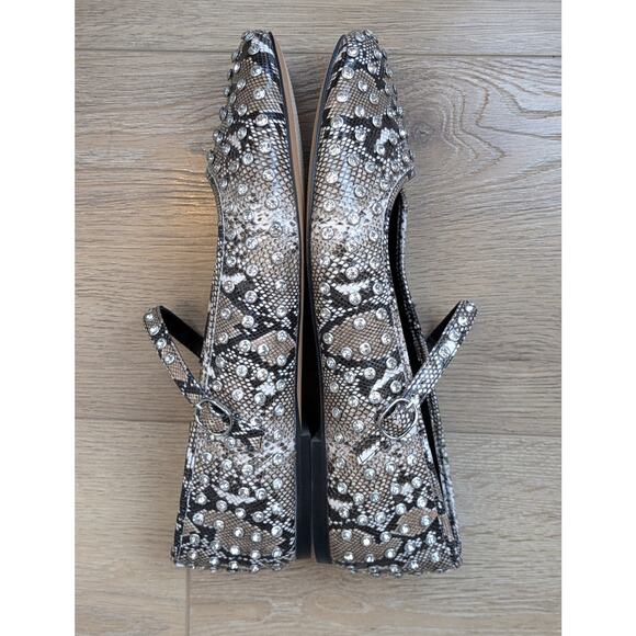 NEW Steve Madden Vinetta Ballet Flats 9.5 Brown Snakeskin Rhinestone Coquette - Picture 4 of 12